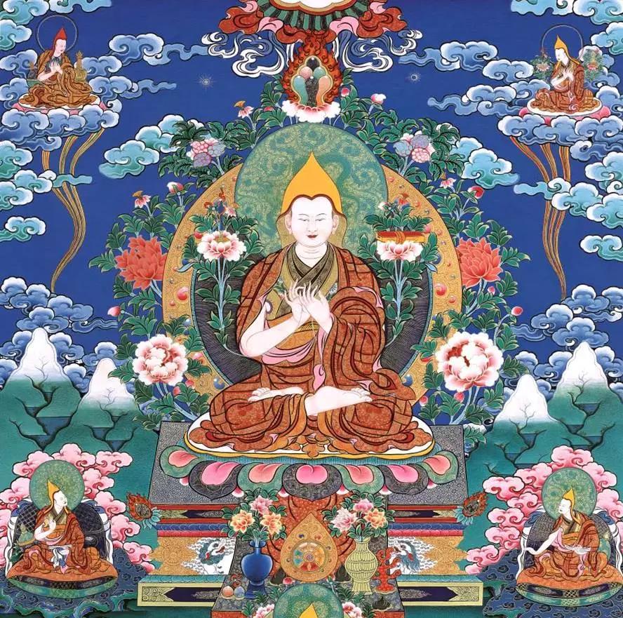 娘本唐卡作品《宗喀巴上师》(局部)