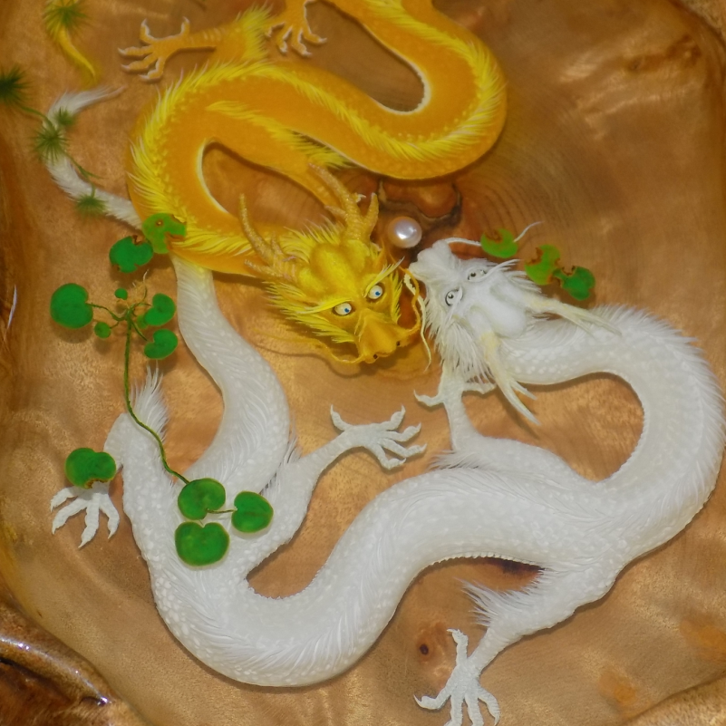 树脂千层画《双龙戏珠》