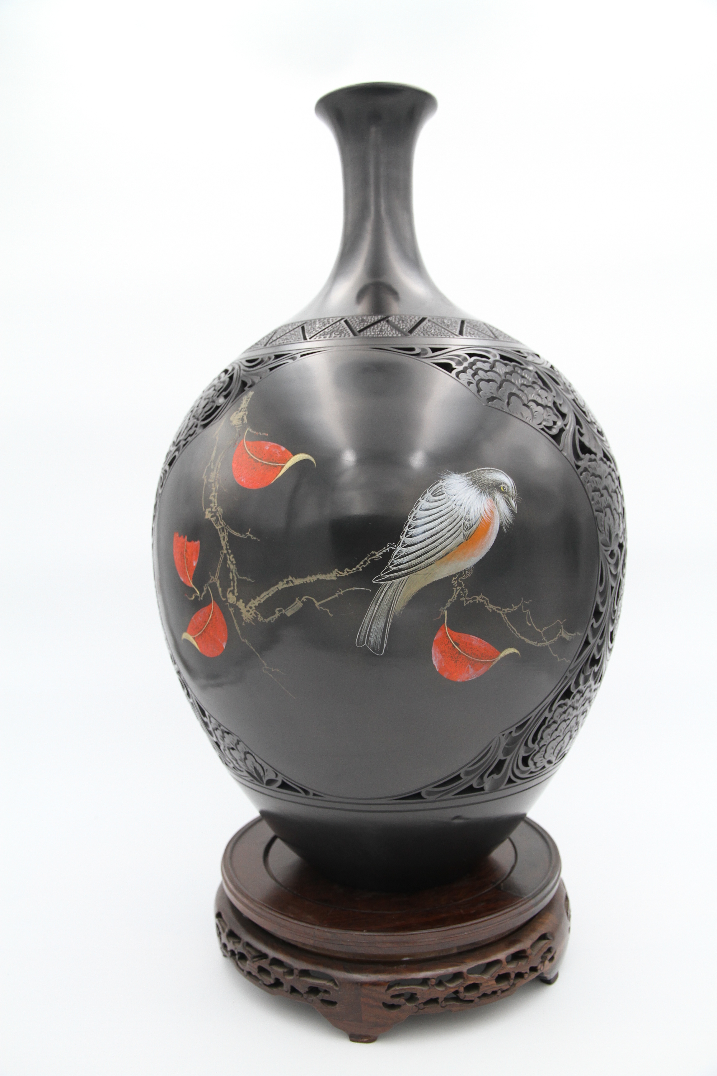 张辉黑陶  大师个人作品  鸿运当头  彩雕